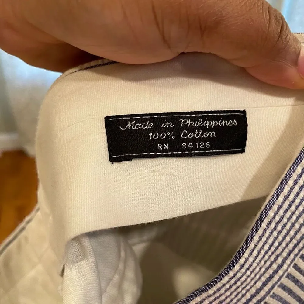 Vintage Men’s Pants Chinos Blue White Seersucker 36W/29L FLAWED